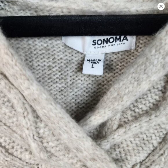 Sonoma Cream Cable Knit Hoodie Sweater Pullover Sweatshirt Super Soft - Picture 4 of 4